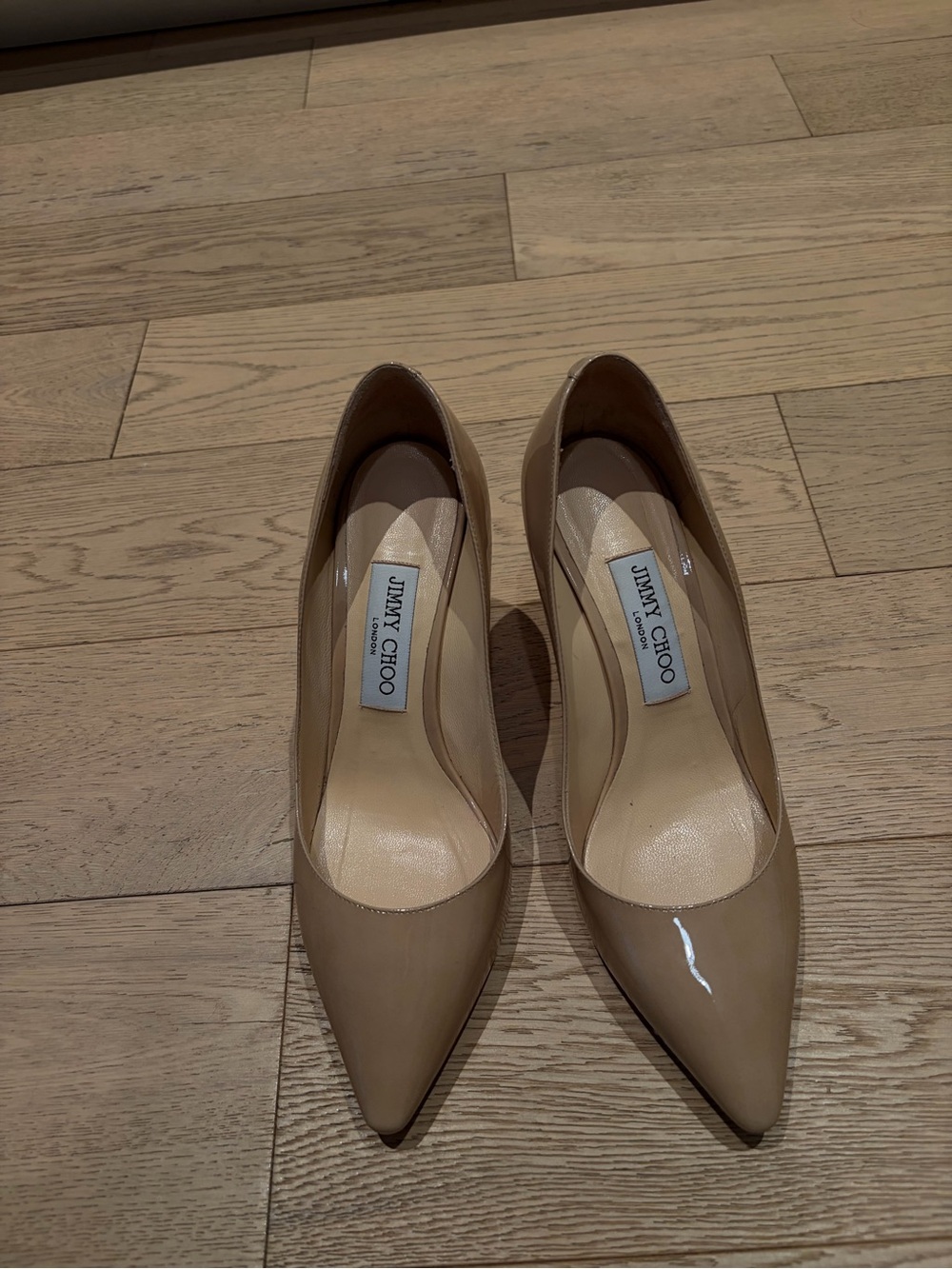 Jimmy Choo Anouk Patent Leather Pumps in Nude